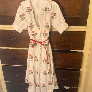 Free People Floral Embroidered White Dress
